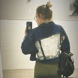 PILCRO & THE LETTERPRESS Daisy Lace Dolman Sleeve Denim Jacket